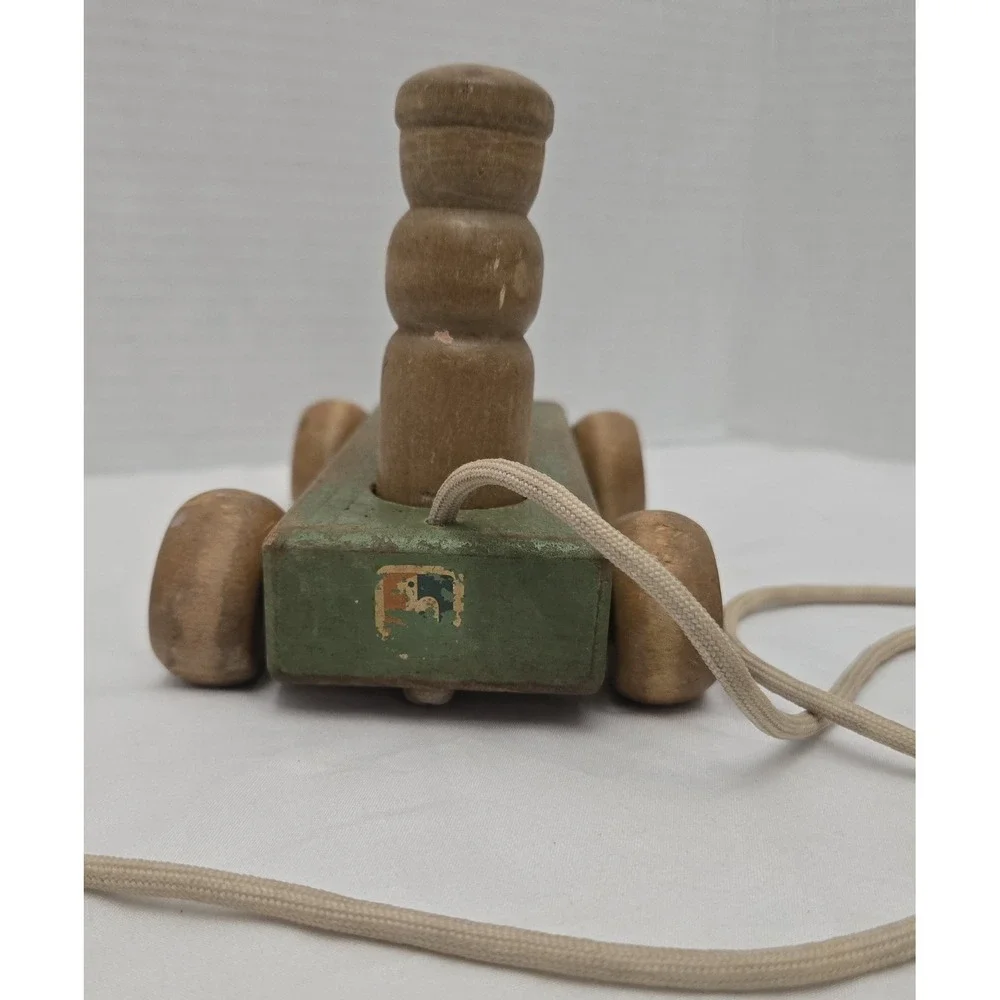 Holgate Wooden Pull Toy with 3 People Pegs, Vintage Kids Learning Original Paint
